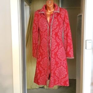 EV4 embellished vintage blazer coat floral pattern print, raspberry